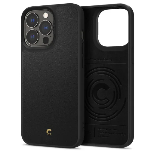 iPhone 13 Pro Spigen Cyrill Leather Brick bőr tok fekete - 1