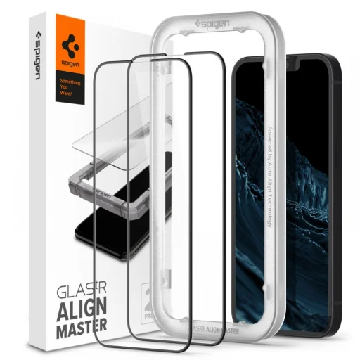 iPhone 13 / 13 Pro / 14 / 16e Spigen Alm Glass FC 2x üvegfólia fekete (AGL03387) - 1