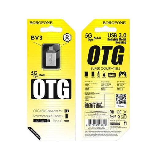 Borofone BV3 USB-A - USB Type-C OTG adaptér strieborný - 4