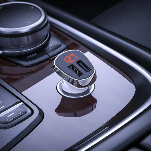 Borofone BZ15 Univerzális autós töltő LCD 2.4A 2x USB + Micro USB kábel 1m fehér - 7