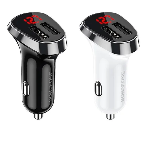 Borofone BZ15 Univerzális autós töltő LCD 2.4A 2x USB + Micro USB kábel 1m fehér - 3