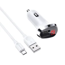 Borofone BZ15 Univerzális autós töltő LCD 2.4A 2x USB + Micro USB kábel 1m fehér