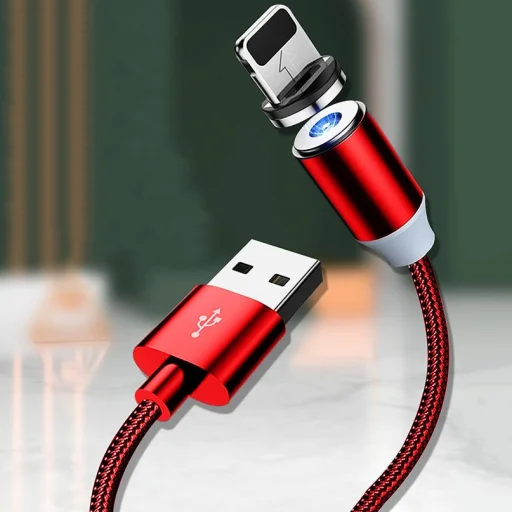 Ksc 3in1 Mágneses kábel USB Type C + Lightning + Micro USB 3A 1m piros - 8