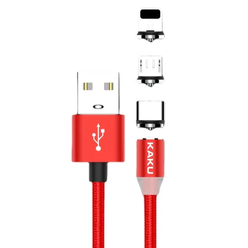 Ksc 3in1 Mágneses kábel USB Type C + Lightning + Micro USB 3A 1m piros - 1