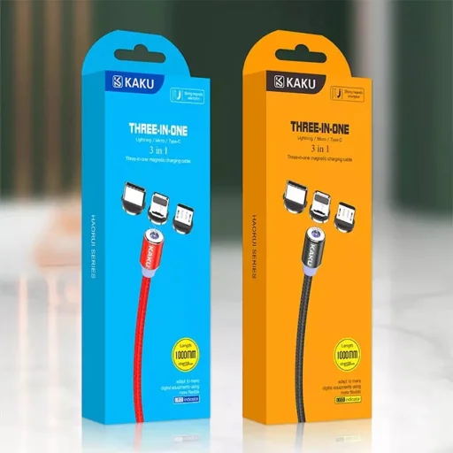 Ksc 3in1 Mágneses kábel USB Type C + Lightning + Micro USB 3A 1m piros - 3