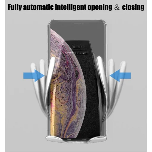 Univerzális S5 automata autós telefontartó és vezeték nélküli 10 W Qi töltő fekete - 9