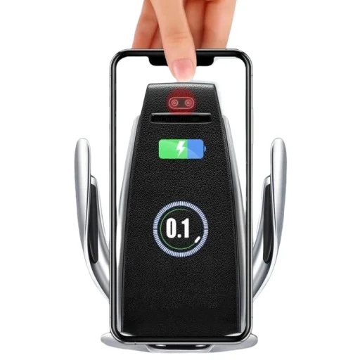 Univerzális S5 automata autós telefontartó és vezeték nélküli 10 W Qi töltő fekete - 1