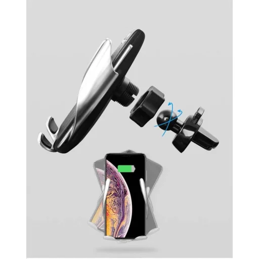Univerzális S5 automata autós telefontartó és vezeték nélküli 10 W Qi töltő fekete - 18