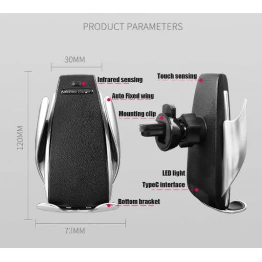 Univerzális S5 automata autós telefontartó és vezeték nélküli 10 W Qi töltő fekete - 3