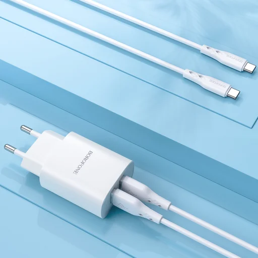 Borofone BN2 Hálózati töltő adapter 2xUSB 2.1A + USB Type-C kábel fehér - 2