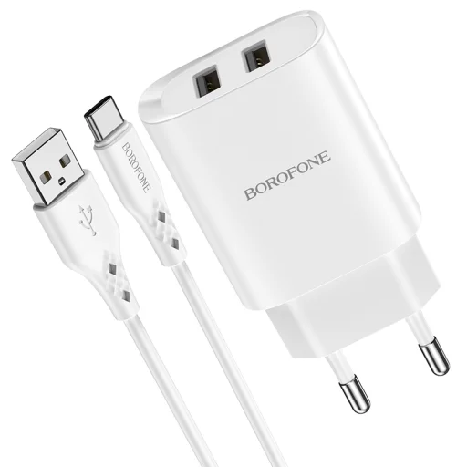 Borofone BN2 Hálózati töltő adapter 2xUSB 2.1A + USB Type-C kábel fehér - 3