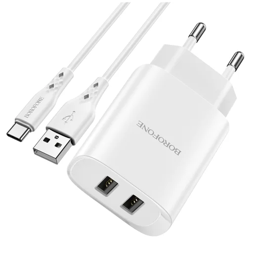Borofone BN2 Hálózati töltő adapter 2xUSB 2.1A + USB Type-C kábel fehér - 5
