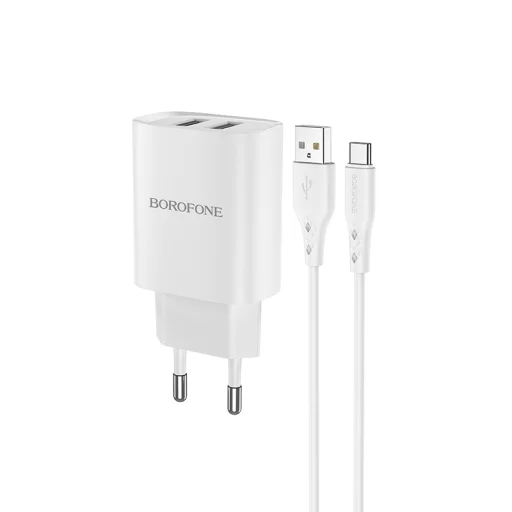 Borofone BN2 Hálózati töltő adapter 2xUSB 2.1A + USB Type-C kábel fehér - 1