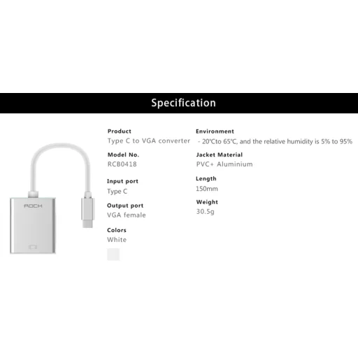 ROCK Type-C, usb C - VGA adapter átalakító HUB - 3
