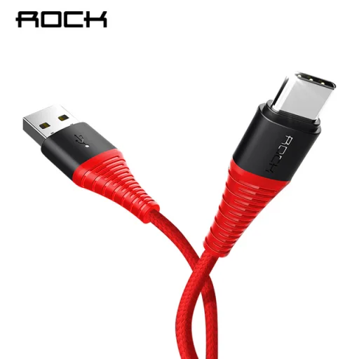 ROCK Kevlár harisnyázott type C töltő és szinkron kábel 25 Cm Piros  - 1