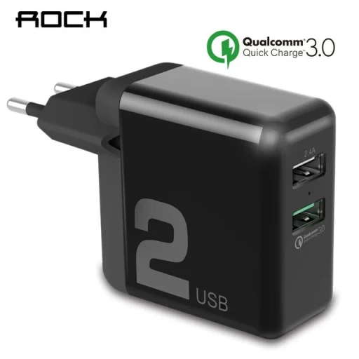 ROCK T13 Dual Port QC3.0 hálózati, fali USB töltő adapter - 1