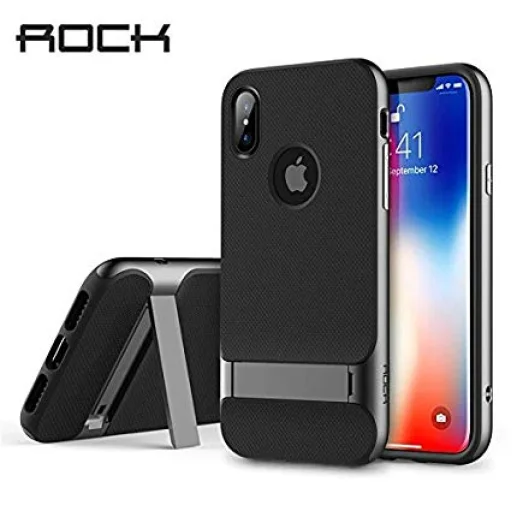 ROCK Royce Series iPhone X tok szürke színben kihajtható támasszal - 1