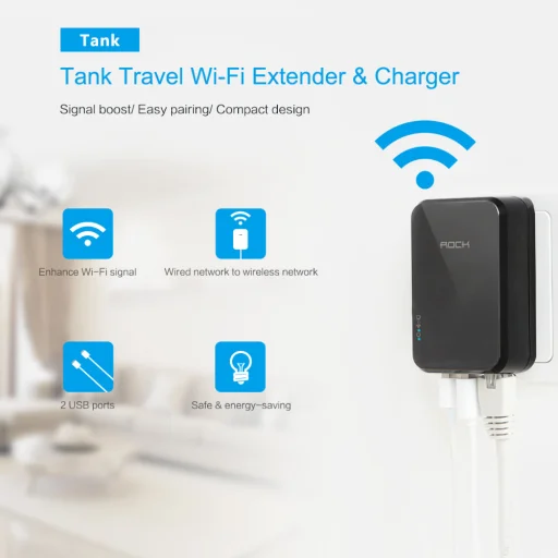 ROCK Tank WiFi, wireless repeater és hálózati töltő adapter fehér színben - 2