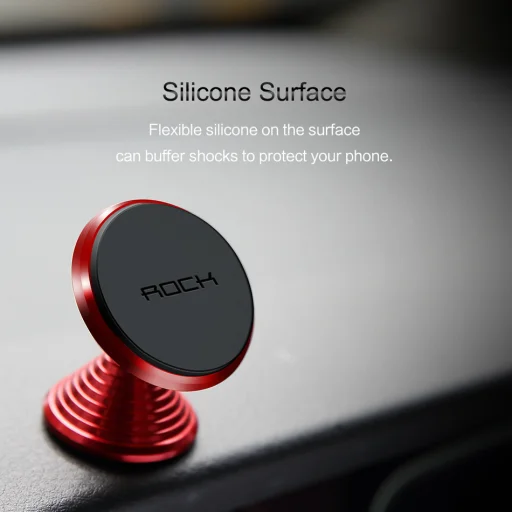 ROCK Univerzális műszerfalra rögzíthető mágneses telefontartó piros színben - 3