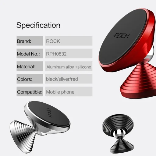 ROCK Univerzális műszerfalra rögzíthető mágneses telefontartó piros színben - 8