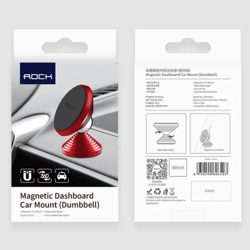 ROCK Univerzális műszerfalra rögzíthető mágneses telefontartó piros színben - 2