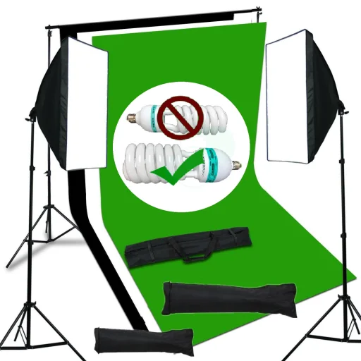 Softbox szett 2x7200lm, 1,6x5m hátterekkel, 2x2m állvánnyal - 1