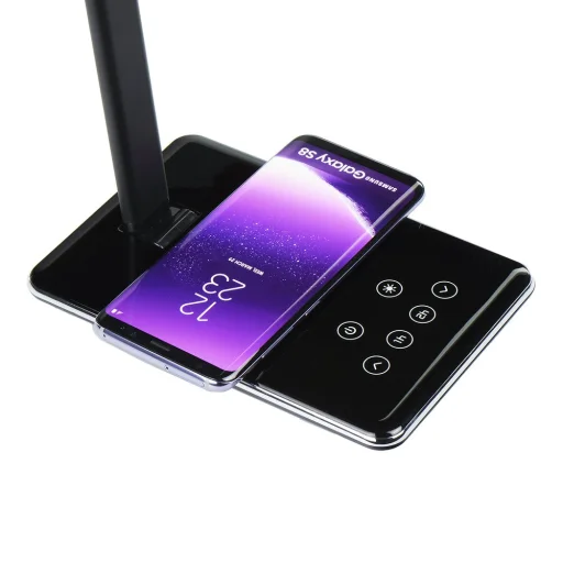 Asztali LED lámpa qi vezeték nélküli gyorstöltéssel fekete színben - 1