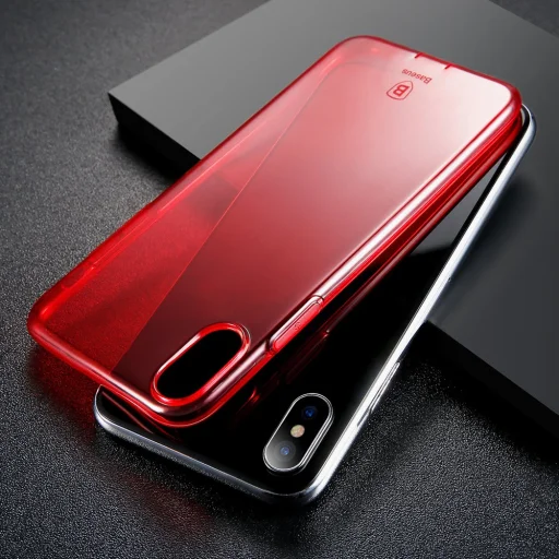 Baseus Simple Series áttetsző piros gél TPU iPhone X tok - 6
