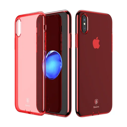 Baseus Simple Series áttetsző piros gél TPU iPhone X tok - 1