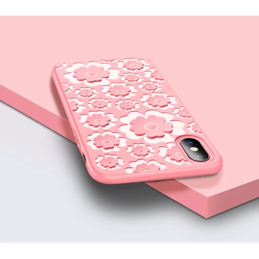 MSVII Flower Flexible Szilikon tok TPU borítással iPhone X rózsaszín - 2