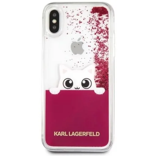 Karl Lagerfeld gél tok folyékony flitteres mintával iPhone X/XS piros színben  - 2