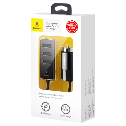 Baseus Enjoy autós szivargyújtós töltő 4 USB aljzattal 5.5A fekete színben - 9