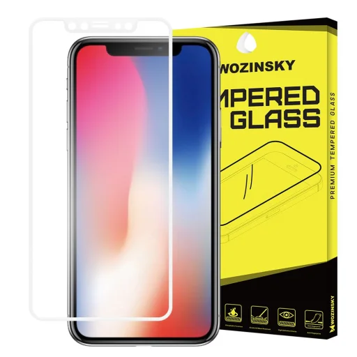 iPhone XS/X WOZINSKY teljes kijelzőt védő üvegfólia fehér kerettel - 1
