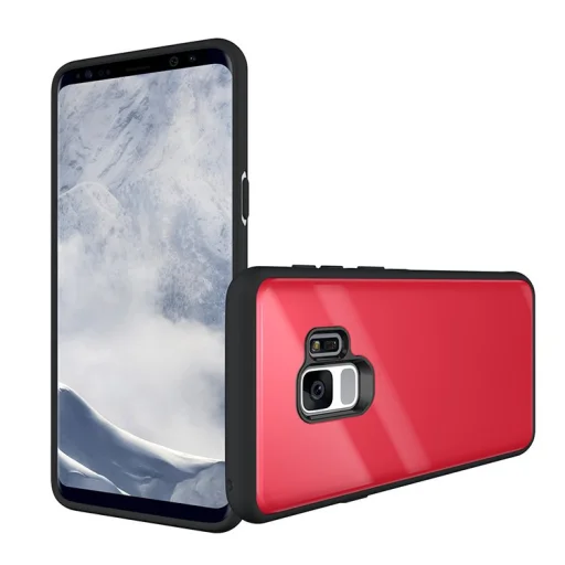 9H üveg hátlapú tok iPhone  S9 piros/fekete színben - 2