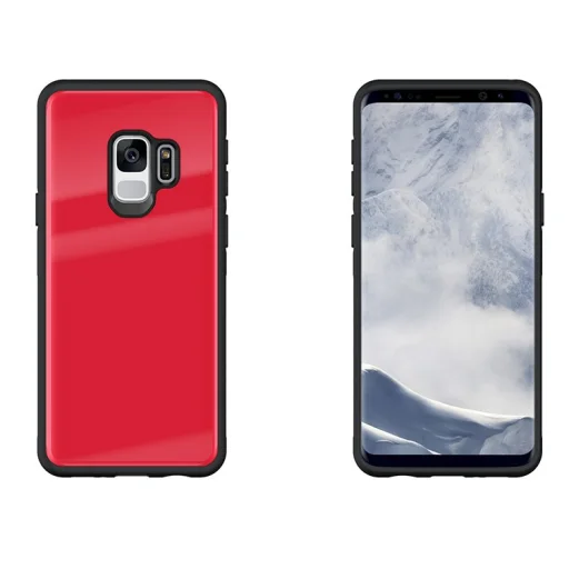 9H üveg hátlapú tok iPhone  S9 piros/fekete színben - 3