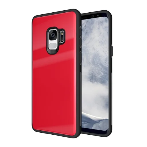 9H üveg hátlapú tok iPhone  S9 piros/fekete színben - 1