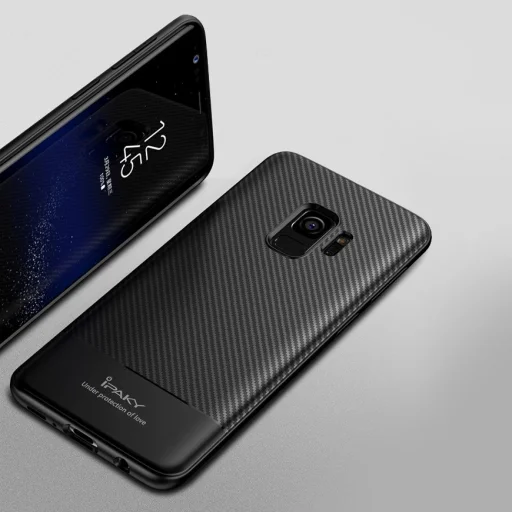 iPaky Carbon Fiber flexibilis TPU tok Samsung S9 Plus fekete - 4