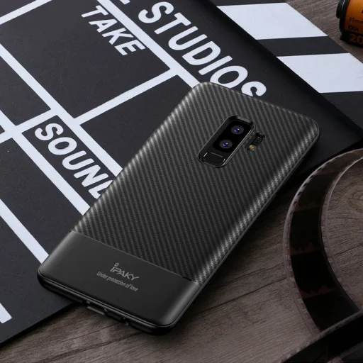 iPaky Carbon Fiber flexibilis TPU tok Samsung S9 Plus fekete - 8