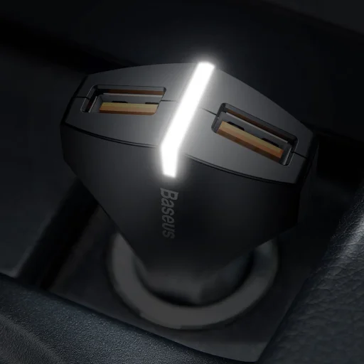 Baseus Rocket szivargyújtós telefontöltő 2 USB 3.0 QC aljzattal fekete színben - 3