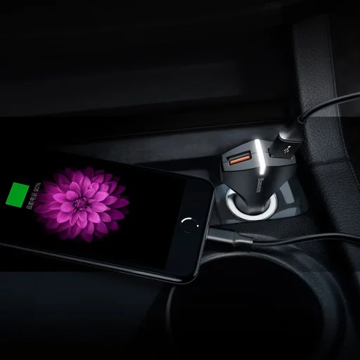 Baseus Rocket szivargyújtós telefontöltő 2 USB 3.0 QC aljzattal fekete színben - 5