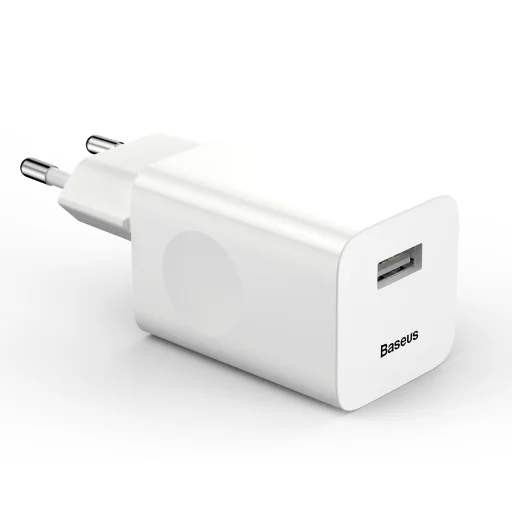 Baseus hálózati töltő, fali USB adapter 3.0 QC gyorstöltéssel fehér színben 24W - 1