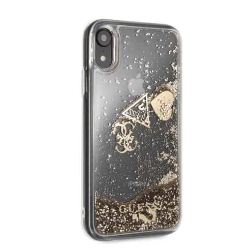 Guess áttetsző folyékony flitteres mintájú  tok iPhone XR arany színben - 2
