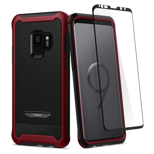 Spigen Reventon 360 fokozott védelmet nyújtó tok + kijelzővédő üvegfólia Samsung S9 G960 piros színben - 2