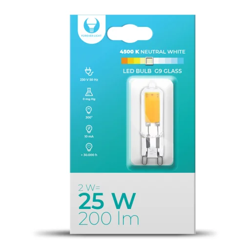 Forever Light LED G9 sklenená žiarovka 2W 230V 4500K 200lm - 1