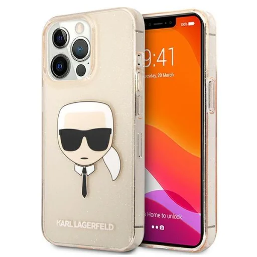iPhone 13 Pro 6.1'' Karl Lagerfeld Glitter Karl`s Head tok arany (KLHCP13LKHTUGLGO) - 1