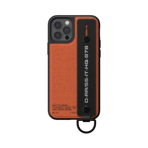 iPhone 12 / 12 Pro Diesel Utility Twill Handstrap tok pánttal fekete/ narancssárga - 2