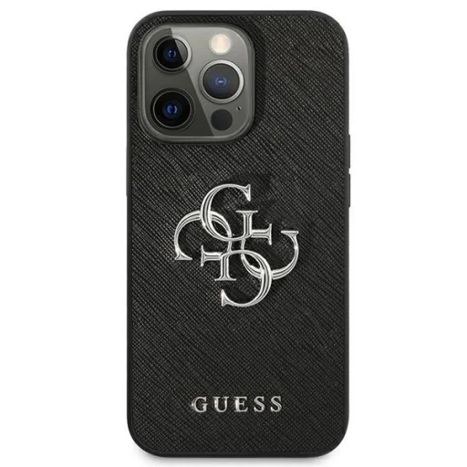 iPhone 13 Pro Guess GUHCP13LSA4GSBK Saffiano Metal Logo tok 4G fekete - 4