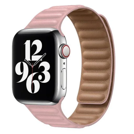Apple Watch 4/5/6/7/8/SE/Ultra (42/44/45/49mm) rózsaszín Loop Leather bőr óraszíj mágneses - 1