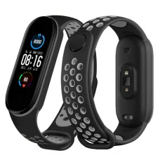 Xiaomi Mi Smart Band 5 / 6 Szilikon pontozott óraszíj fekete / szürke