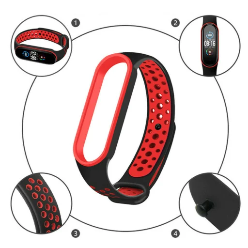 Xiaomi Mi Smart Band 5 / 6 Szilikon pontozott óraszíj fekete / szürke - 2